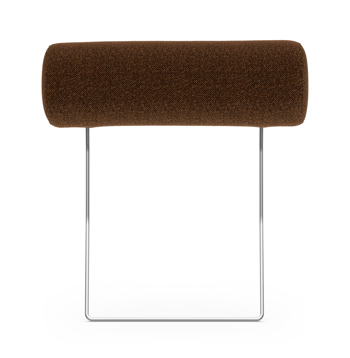 Brun cylinderformad, textilklädd pall/stol med kromad slädbas, frilagd på vit bakgrund.