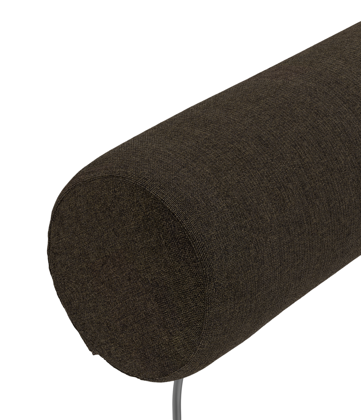 Cylinderformat nackstöd i mörkbrunt tyg, frilagd produktbild.