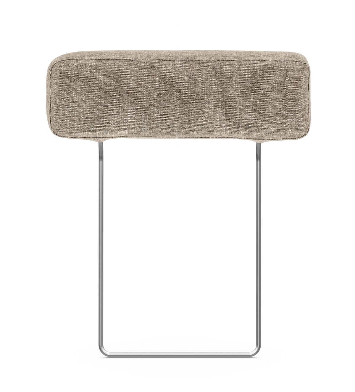 Beige textilklätt nackstöd med kromade metallstänger, frilagd mot vit bakgrund.