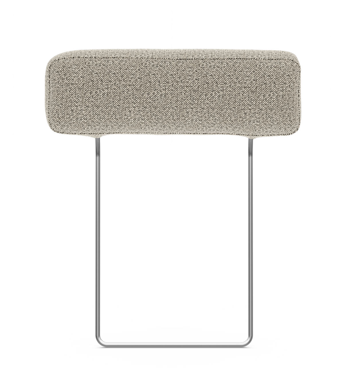 Beige textilklätt nackstöd med kromad metallram, frilagd mot vit bakgrund.