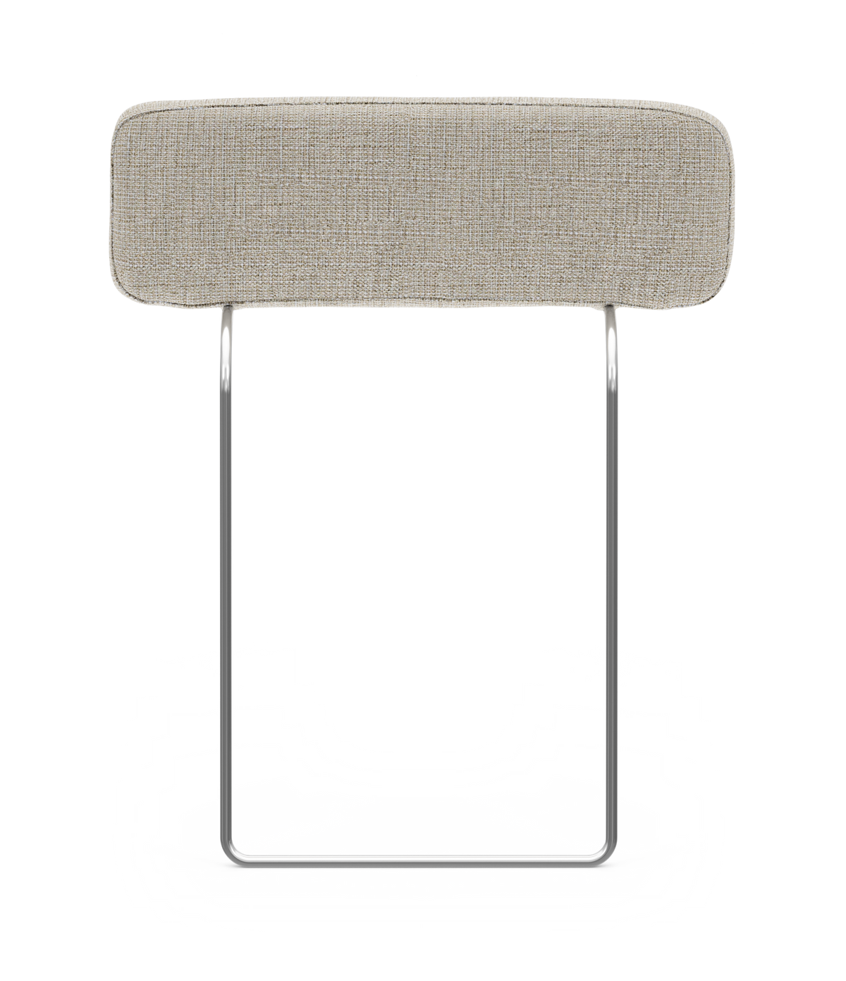 Beige polstrat nackstöd med kromade metallben, frilagd produktbild sedd rakt framifrån.