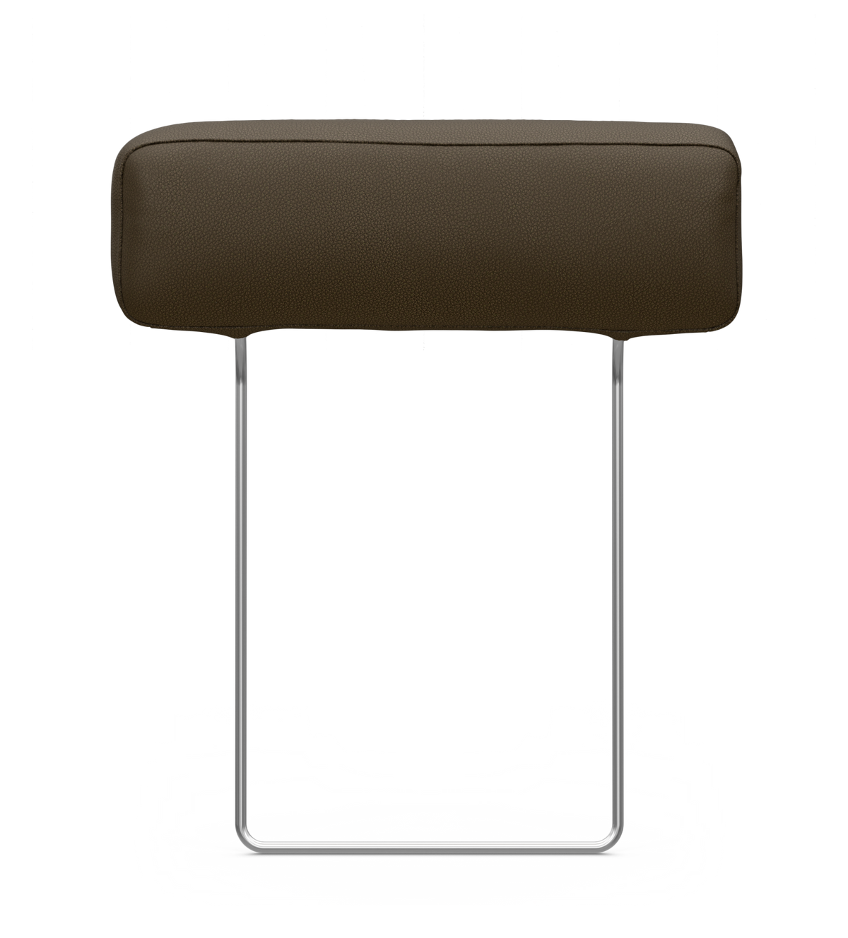 Brunt läder-nackstöd med kromade ben, frilagd på vit bakgrund.