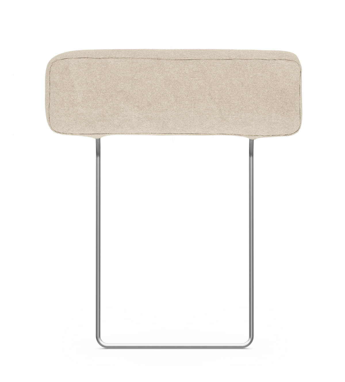 Beige rektangulärt ryggstöd/nackstöd med rundade hörn på kromat metallstativ, frilagt på vit bakgrund.