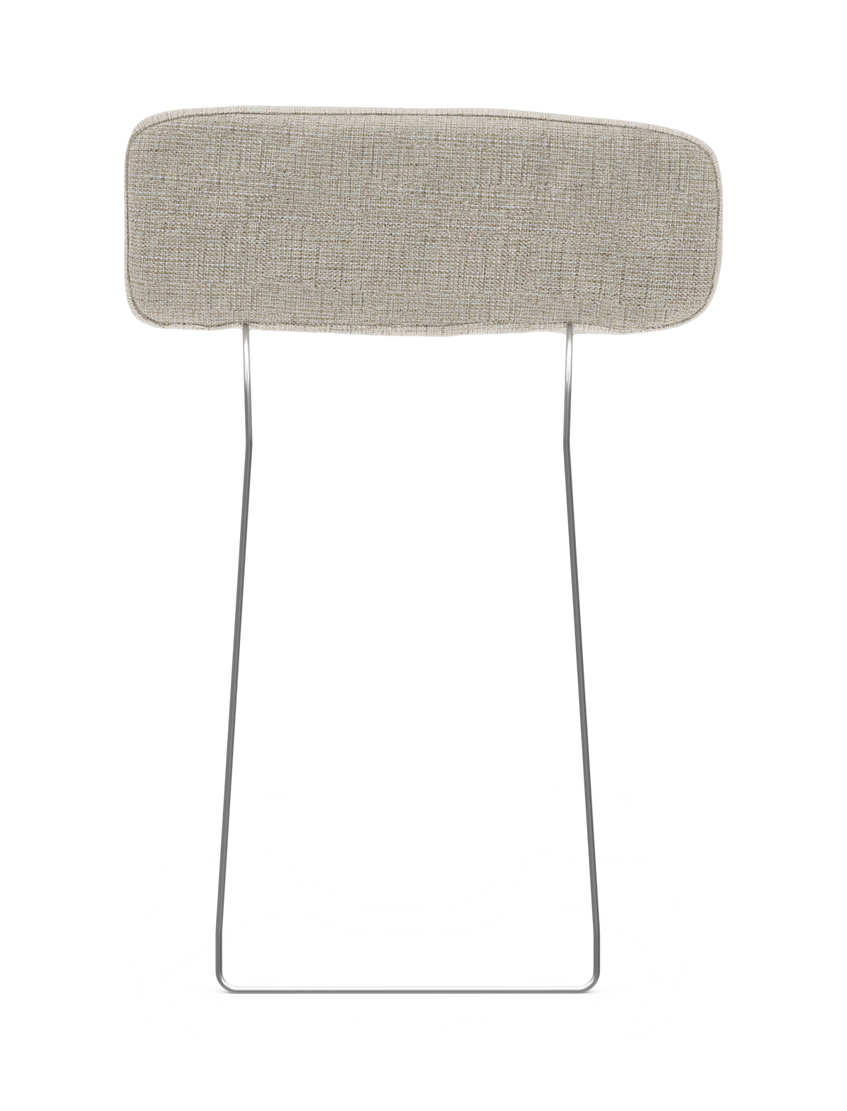 Beige textilklädd nackstöd med två smala metallstänger, frilagd på vit bakgrund.