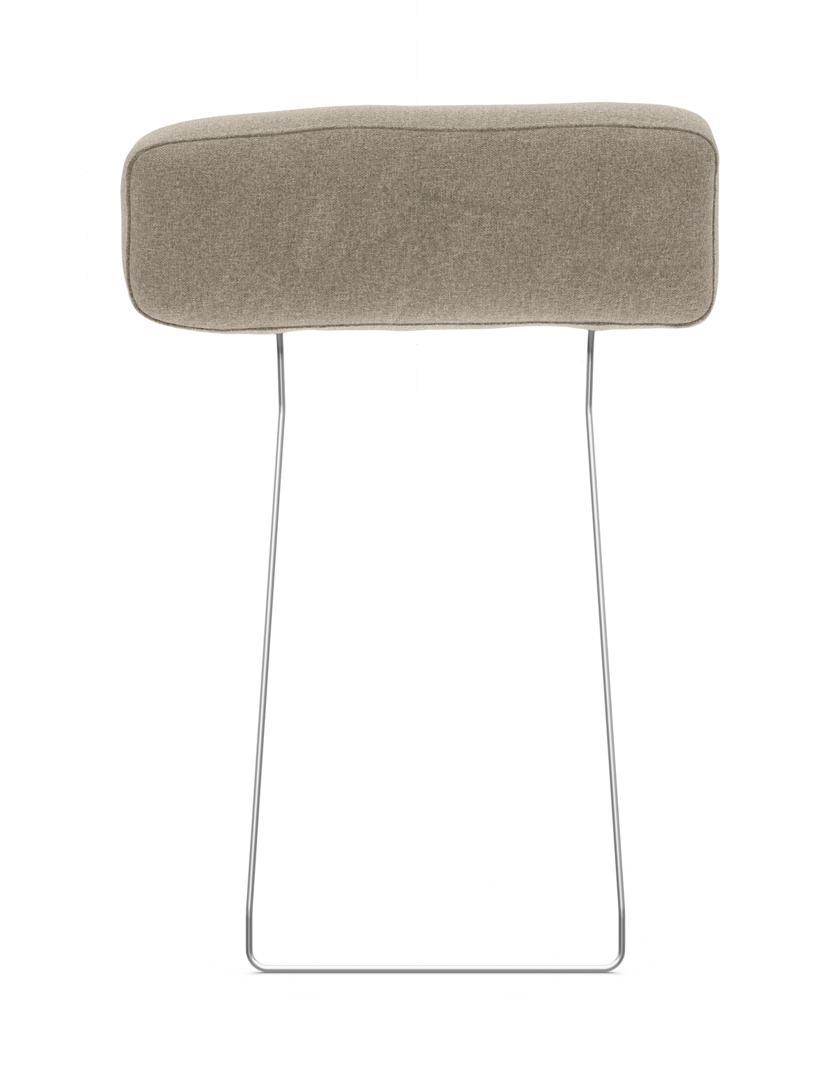 Beige rektangulärt nackstöd i tyg med slanka metallben, frilagt mot vit bakgrund.