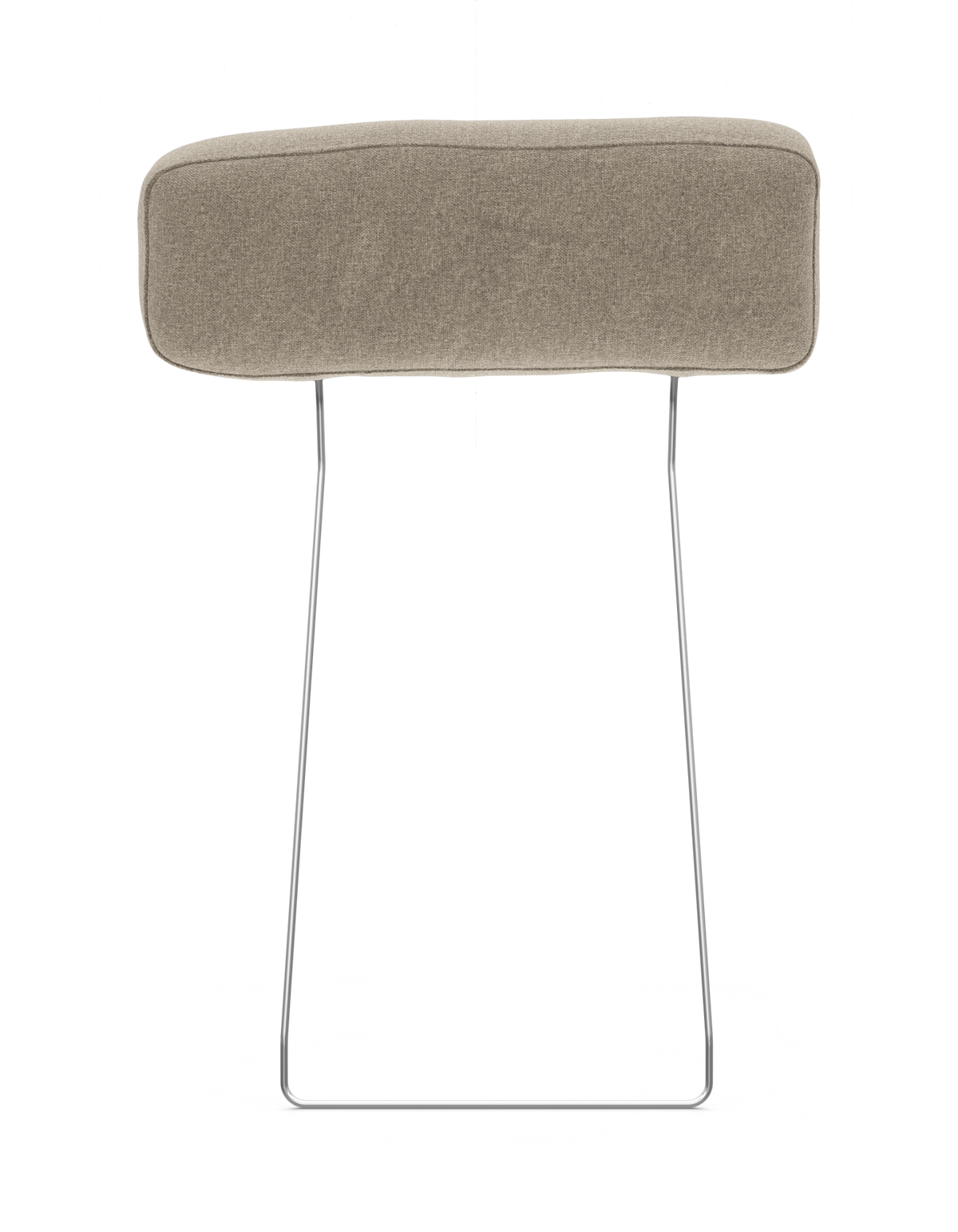 Beige nackstöd i tyg med kromade metallben, frilagd produktbild framifrån.