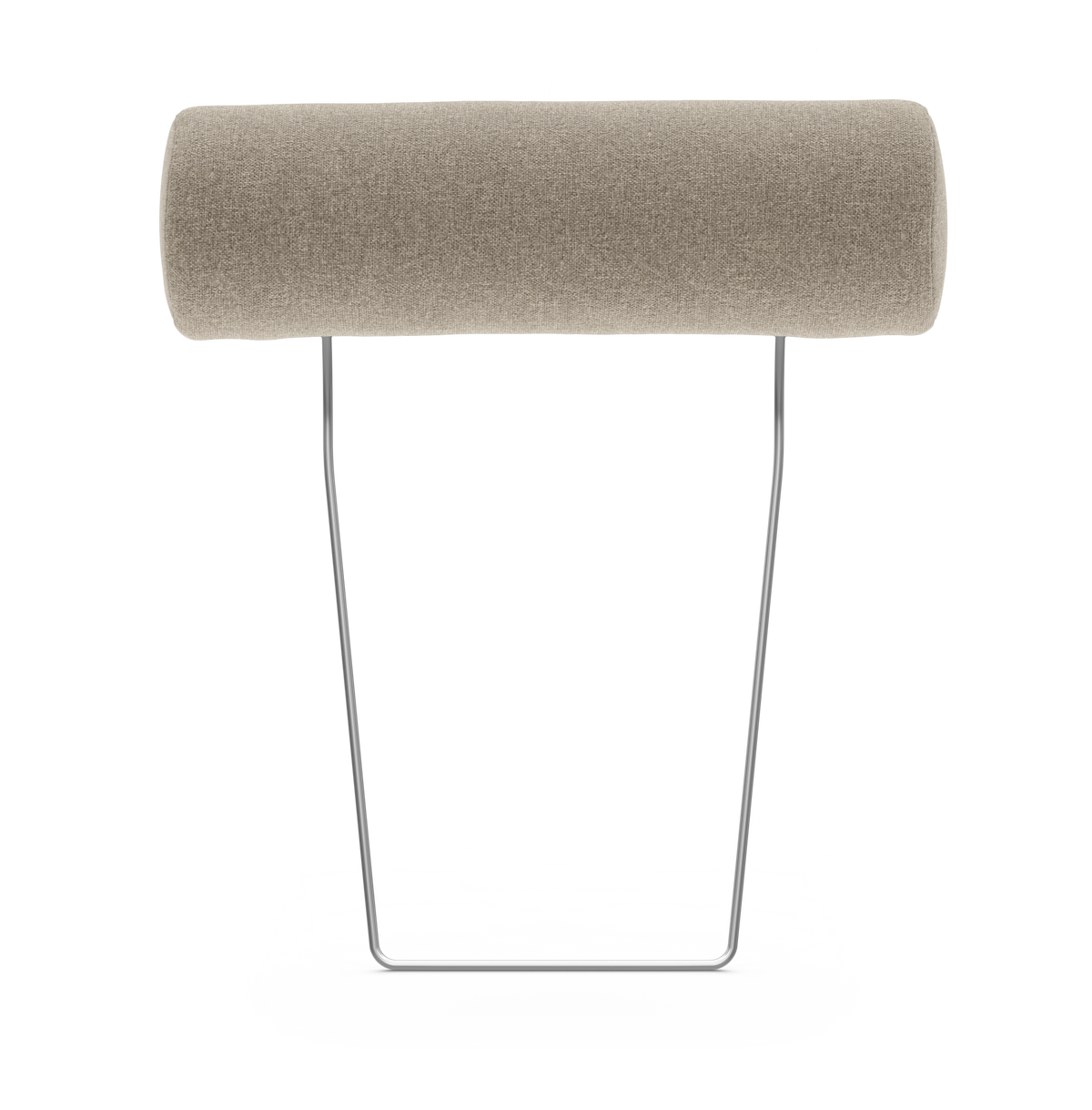 Beige cylinderkudde på kromad metallställning mot vit bakgrund.