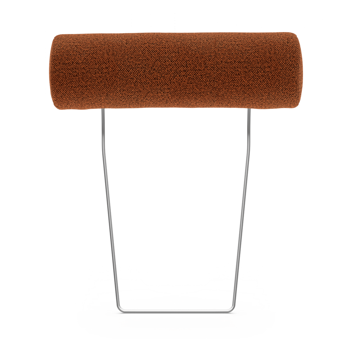 Cylinderformat brunt nackstöd på kromad ställning, frilagd mot vit bakgrund.