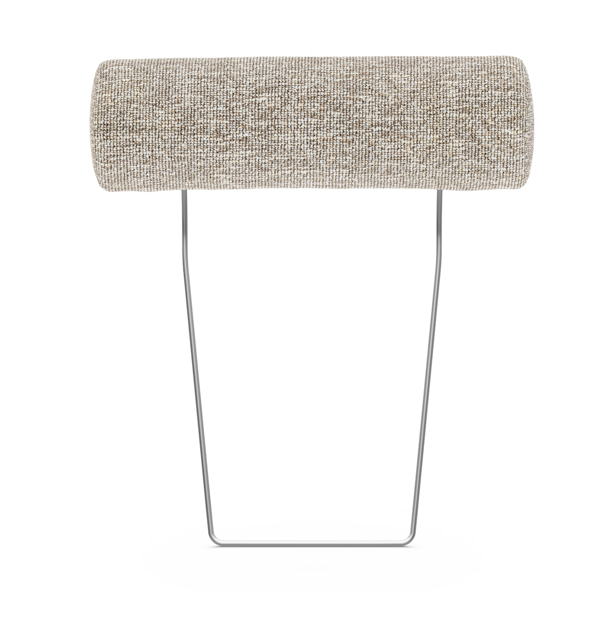 Avtagbart nackstöd i beige tyg med cylindrisk kudde och kromade metallstöd, frilagd produktbild.