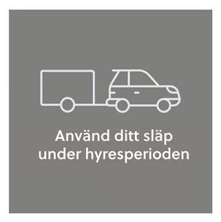 Bil med släp på grå bakgrund – Använd ditt släp under hyresperioden.