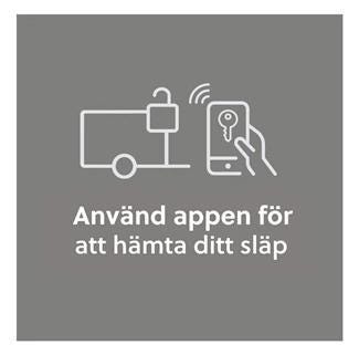 Använd appen för att hämta ditt släp – ikon med släp och mobil med nyckel.