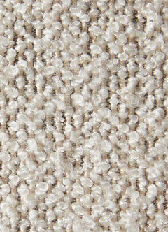 Närbild av beige, öglevävd matta med mjuk textur.