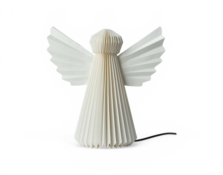 Beige pappersängel med veckad design och utbredda vingar.