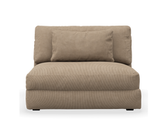 Beige armlös loungemodul med rygkudde i frontvy på vit bakgrund.
