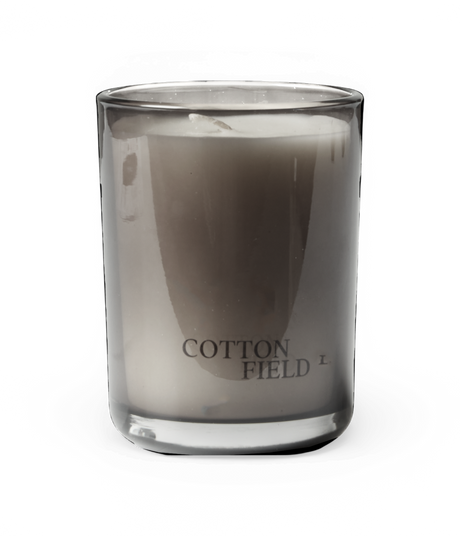 Grått doftljus i glas med COTTON FIELD.