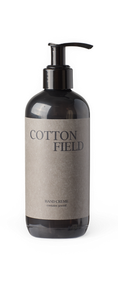 COTTON FIELD handkräm, innehåller 300 ml, pumpflaska i mörk plast.