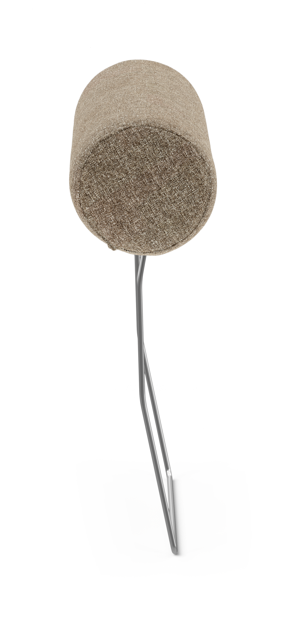 Pall/barstol med rund beige sits i tyg och slankt kromat metallstativ, frilagd på vit bakgrund.