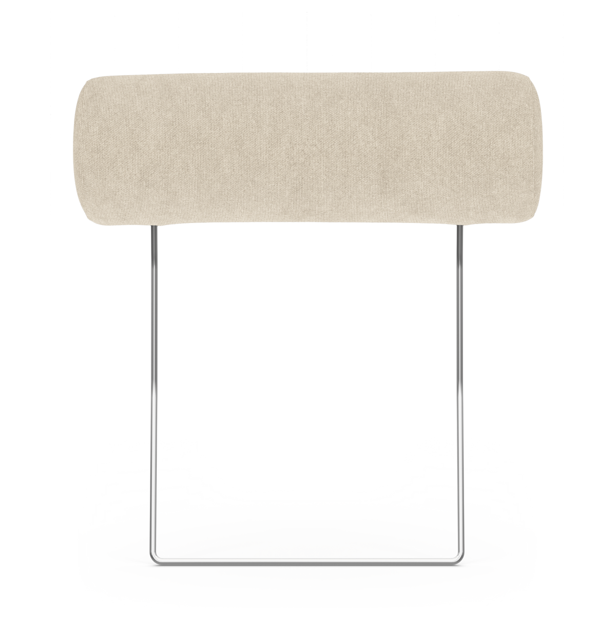 Beige, polstrat ryggstöd med rundade hörn på kromad U-formad ram, frilagd mot vit bakgrund.