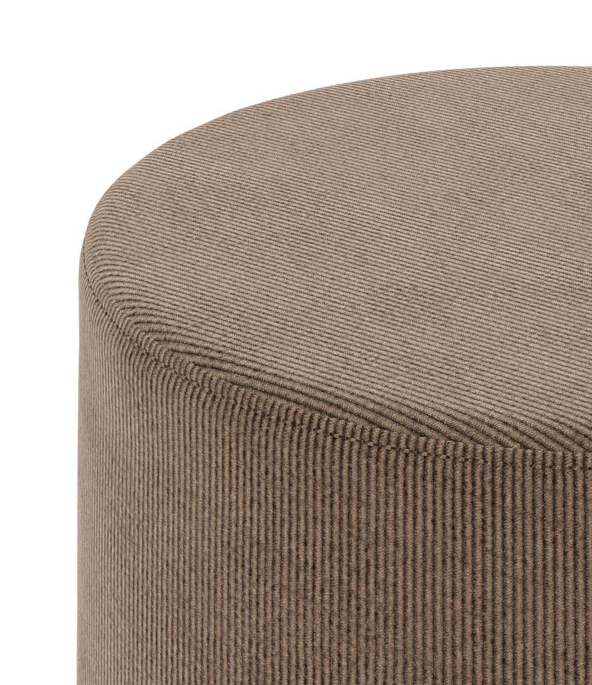 Närbild av rund puff i brunrandig manchester.