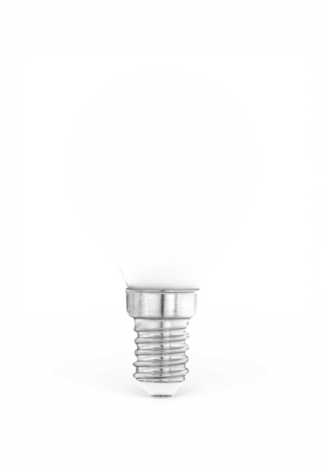 Frostat glödlampa med E14-sockel, frilagd mot vit bakgrund.