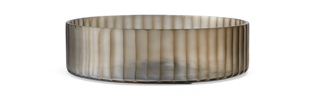 Cylindrisk rökfärgad glasvas med vertikala räfflor.