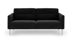 Svart 3-sits soffa med träben, frilagd på vit bakgrund.
