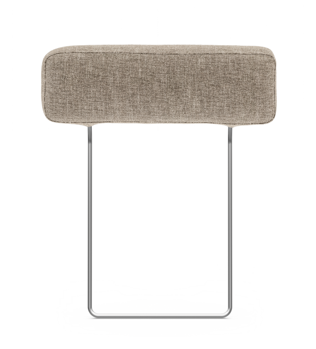 Beige textilklätt nackstöd med kromade metallstänger, frilagd mot vit bakgrund.