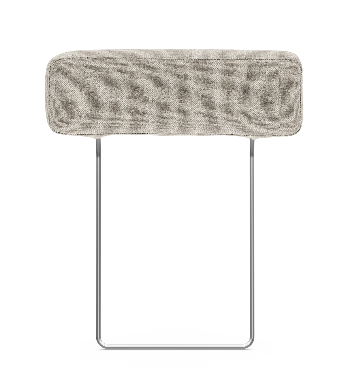 Beige textilnackstöd med metallram, frilagd på vit bakgrund.