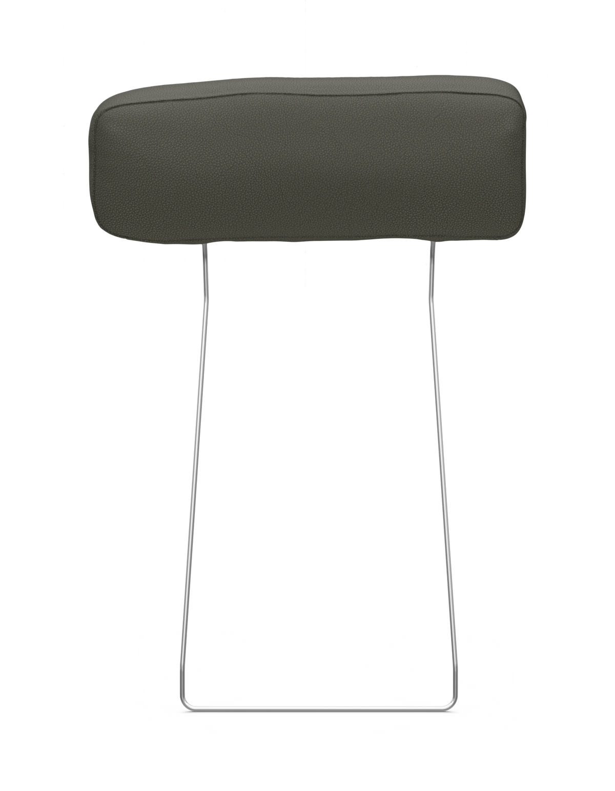 Mörkgrön rektangulär nackstödskudde med kromade metallstänger, frilagd på vit bakgrund.