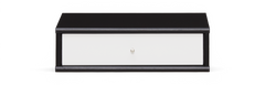 Svart skuffemodul med vit front och rund knop, frilagd i frontvy.