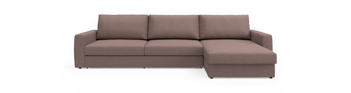 3-sits soffa med högerställd schäslong i taupefärgad textil.