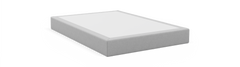 Ljusgrå tygklädd sängbotten/boxspring, fotad i studio mot vit bakgrund.
