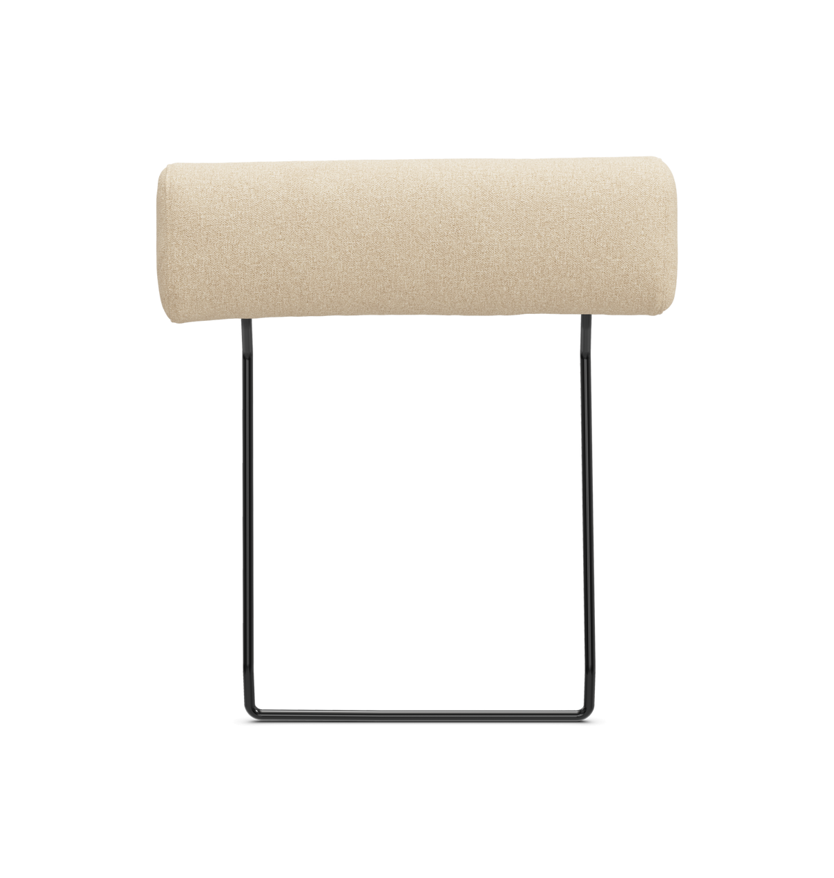 Beige cylindriskt nackstöd med svart metallställ.