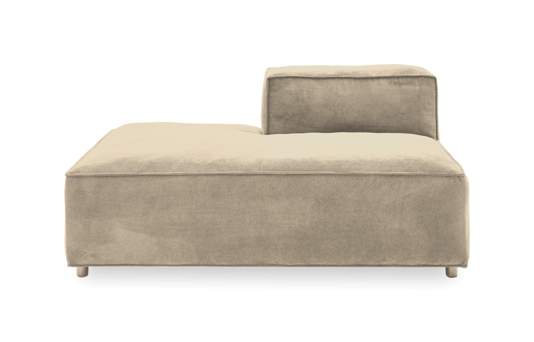 Beige modulsoffa med ryggstöd på höger sida, frilagd produktbild.