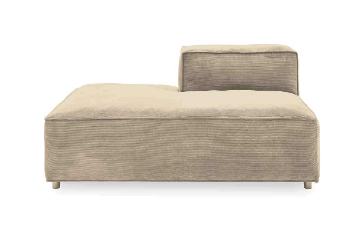 Beige modulsoffa med ryggstöd på höger sida, frilagd produktbild.