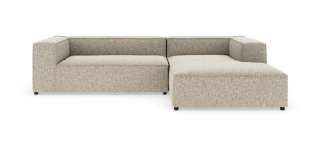 L-formad modulsoffa i beige textil med modern, boxig design.