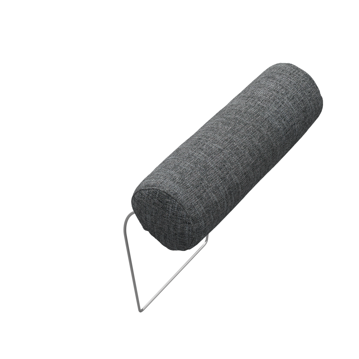 Grå cylindrisk kudde i tyg på metallstativ, frilagd produktbild.