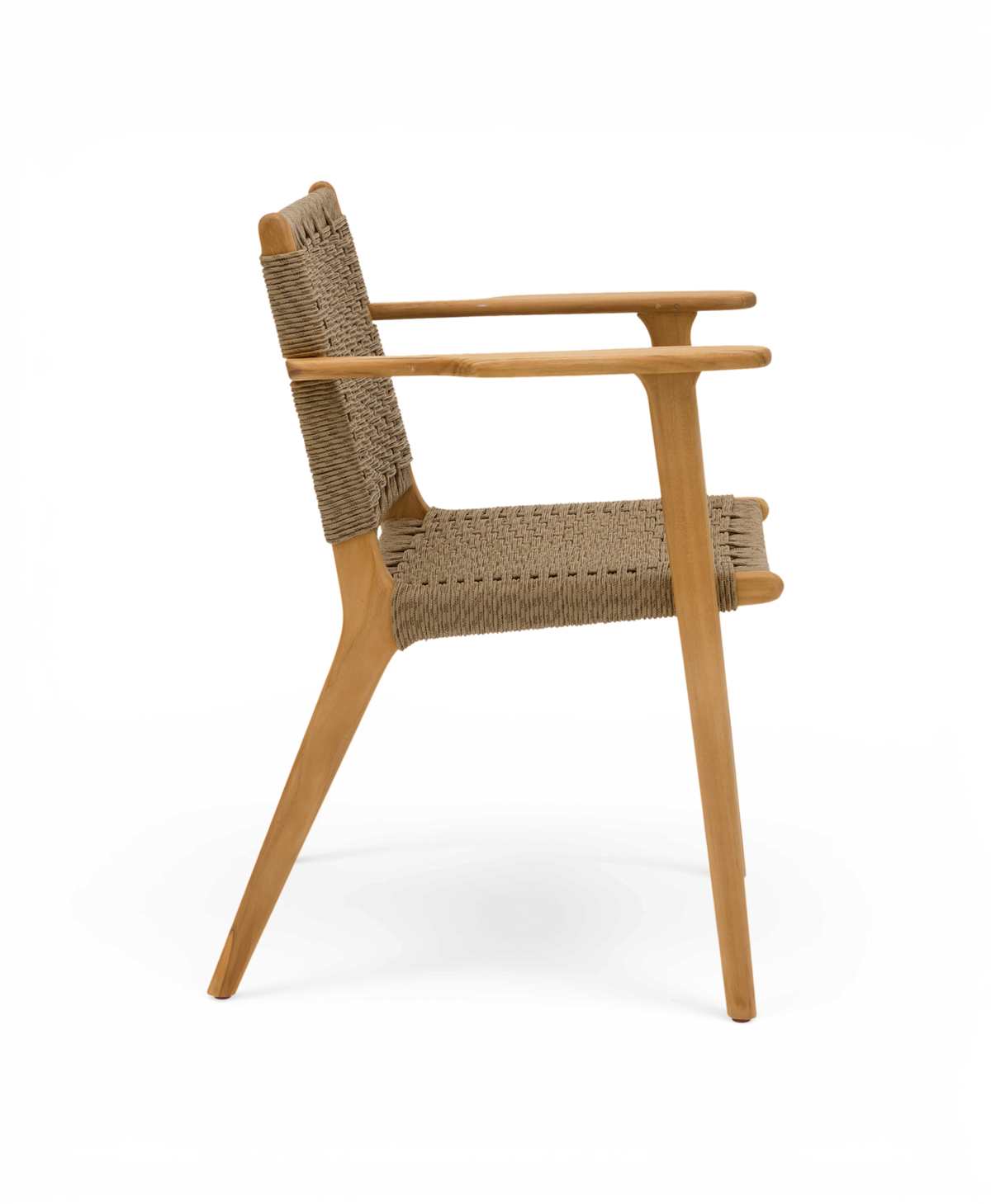 Trästol med flätad sits och rygg i naturton, sedd från sidan.