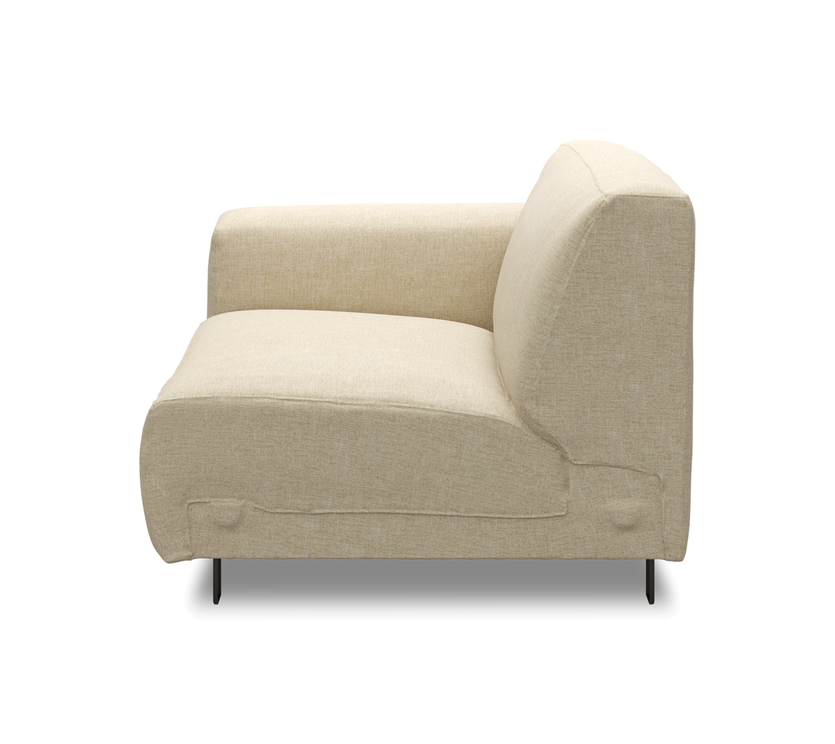 Beige vänsterarm chaisemodul/soffdel sedd från sidan mot neutral bakgrund.