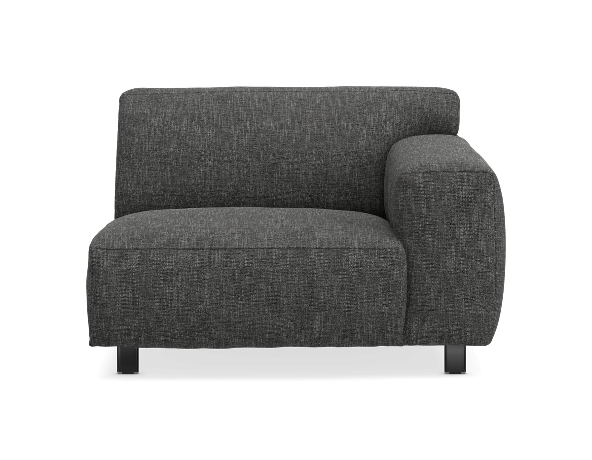 Mörkgrå modulsofa med höger armstöd, frontvy.