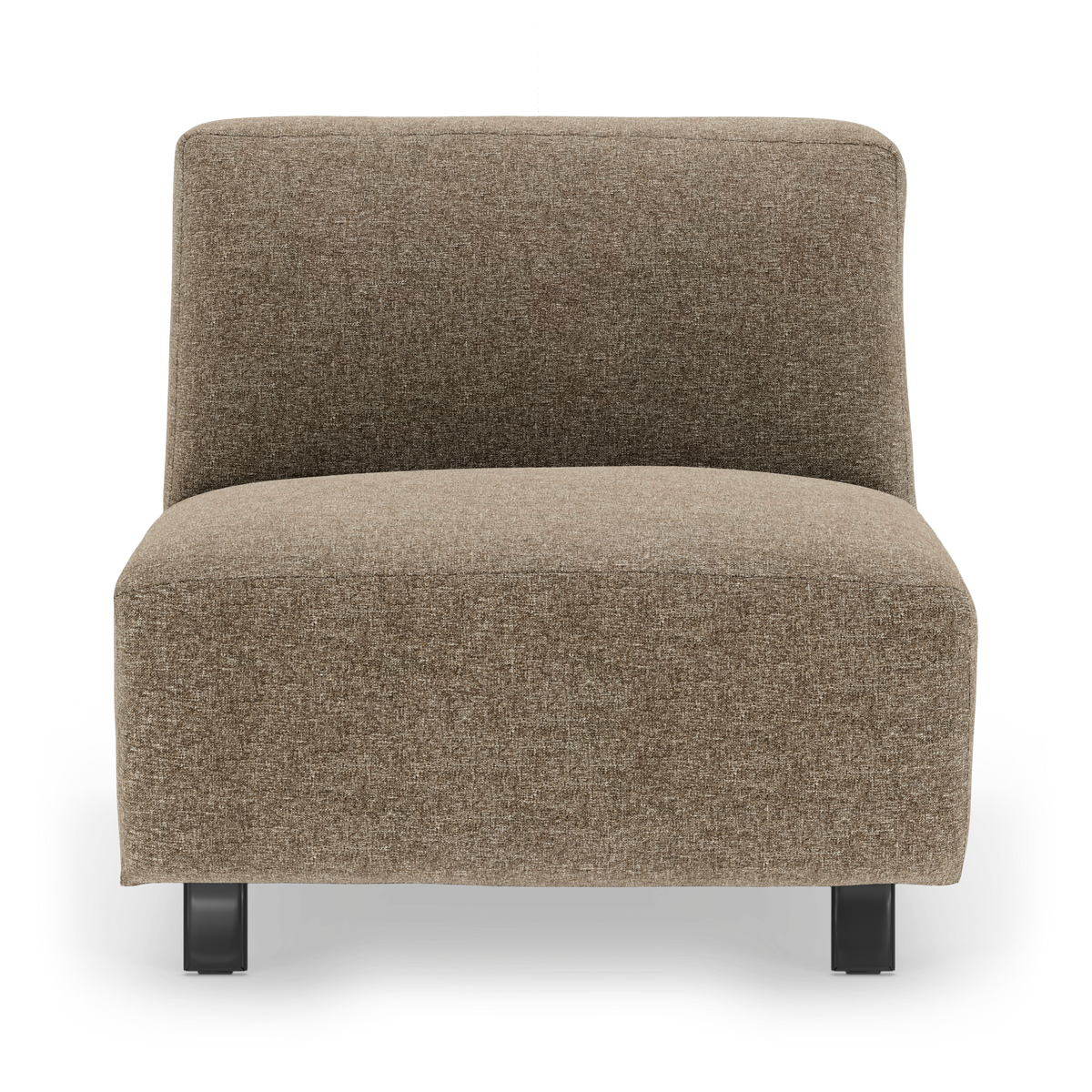 Modulär armlös loungefåtölj i beige tyg med svarta ben, fotad rakt framifrån på vit bakgrund.
