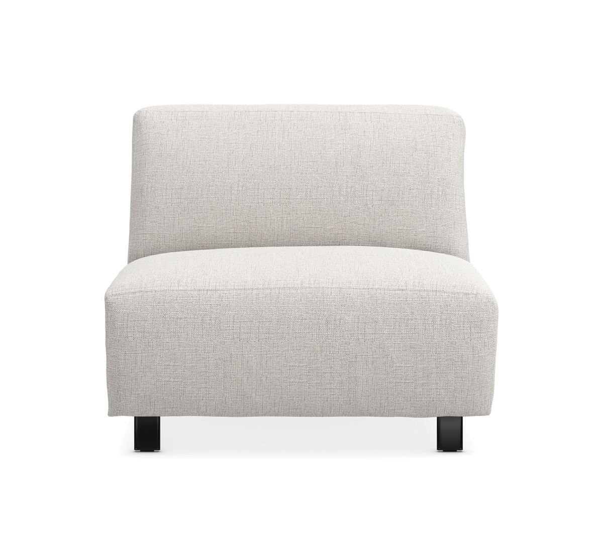 Ljus beige modulär loungestol utan armstöd på svarta ben, frilagd frontvy.