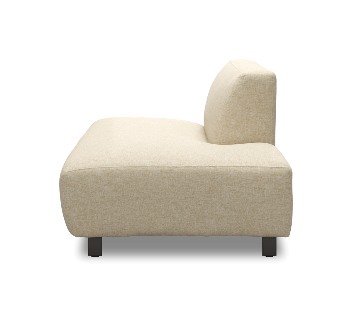 Beige loungemodul med låg rygg, sidovy på vit bakgrund