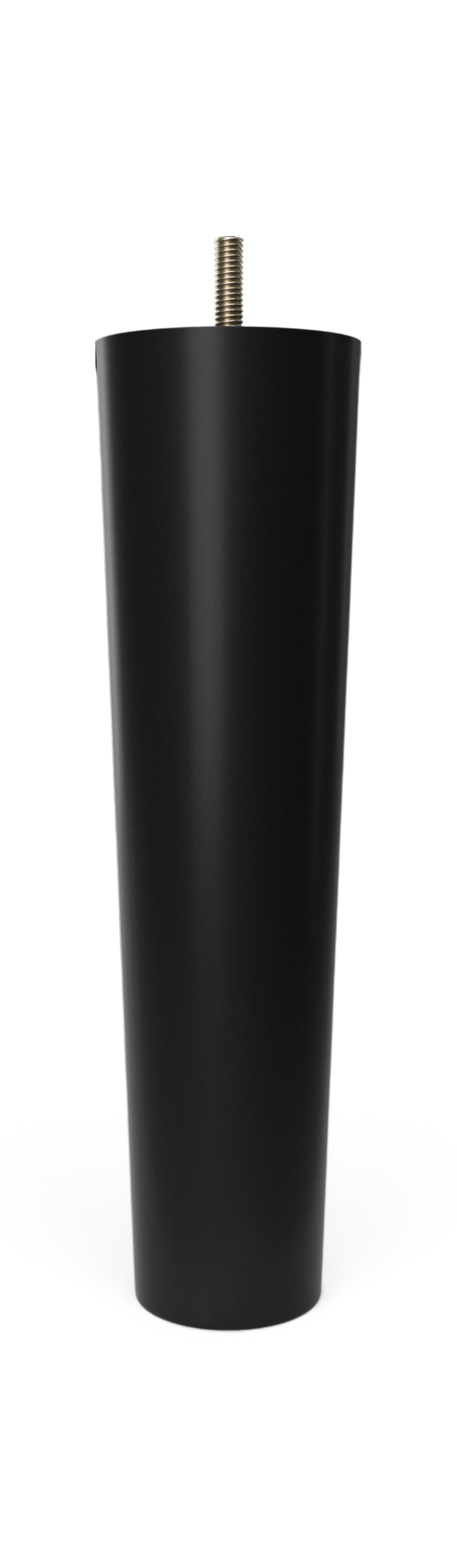 Ljus, minimalistisk vardagsrum med grå soffa, beige kuddar och pläd, runt svart soffbord med vas, bågformad golvlampa och inramad väggkonst i neutrala toner.