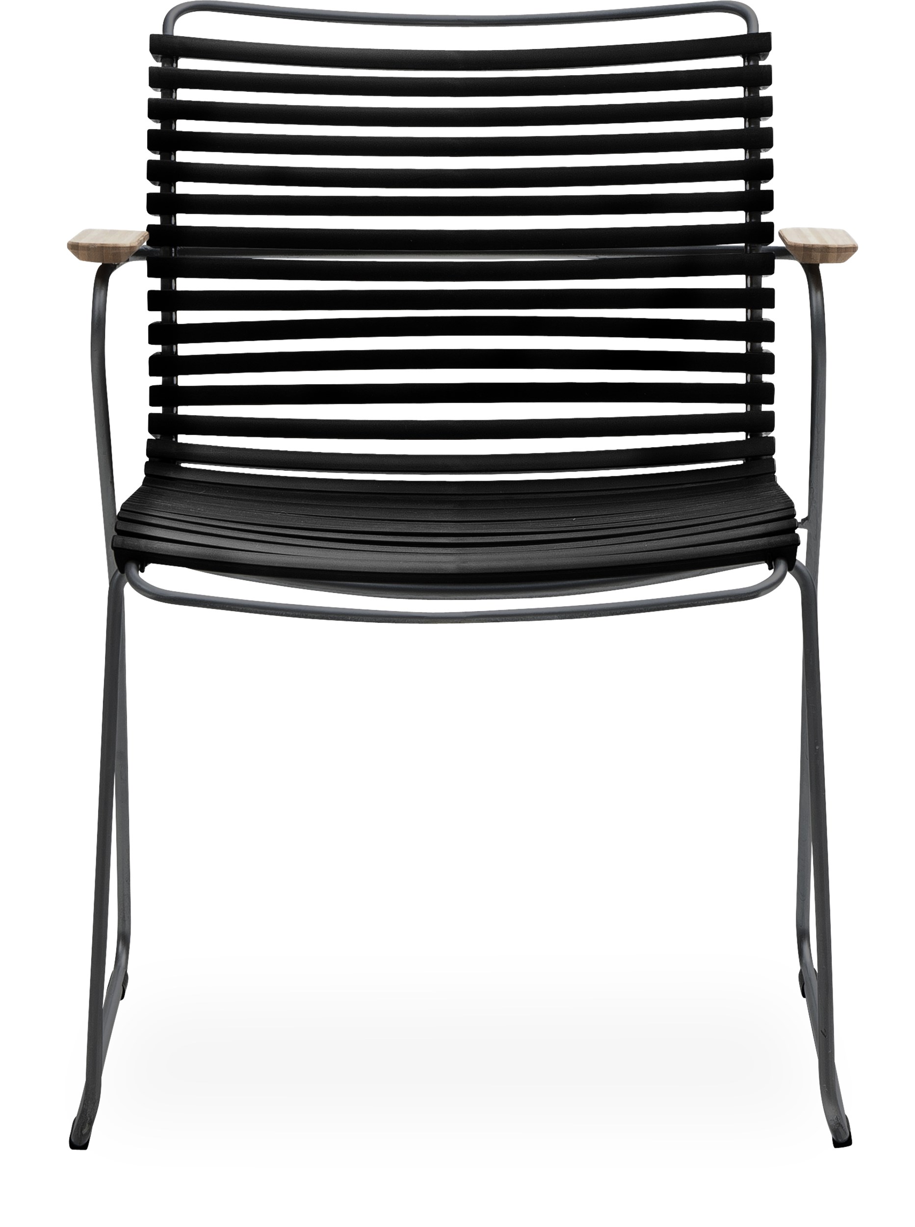 Click Trädgårdsstol - Svarta plastlameller fv 20, stomme i stålgrå metall och armstöd i bambu