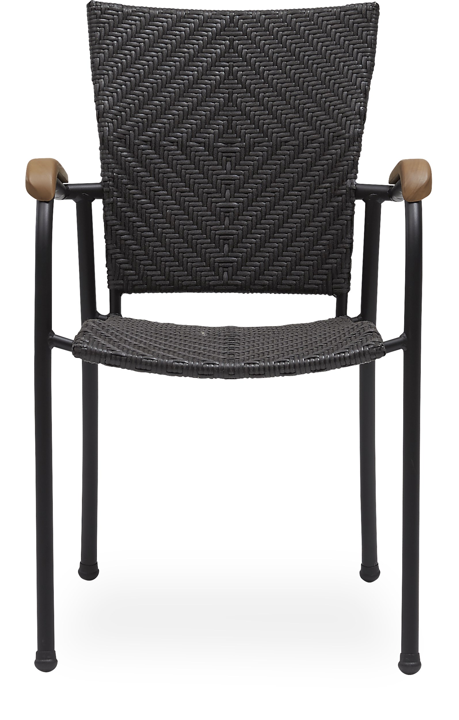 Tonga Trädgårdsstol - Svart borstad polyrotting, stomme i svart aluminium och armstöd i FSC®-eukalyptus.