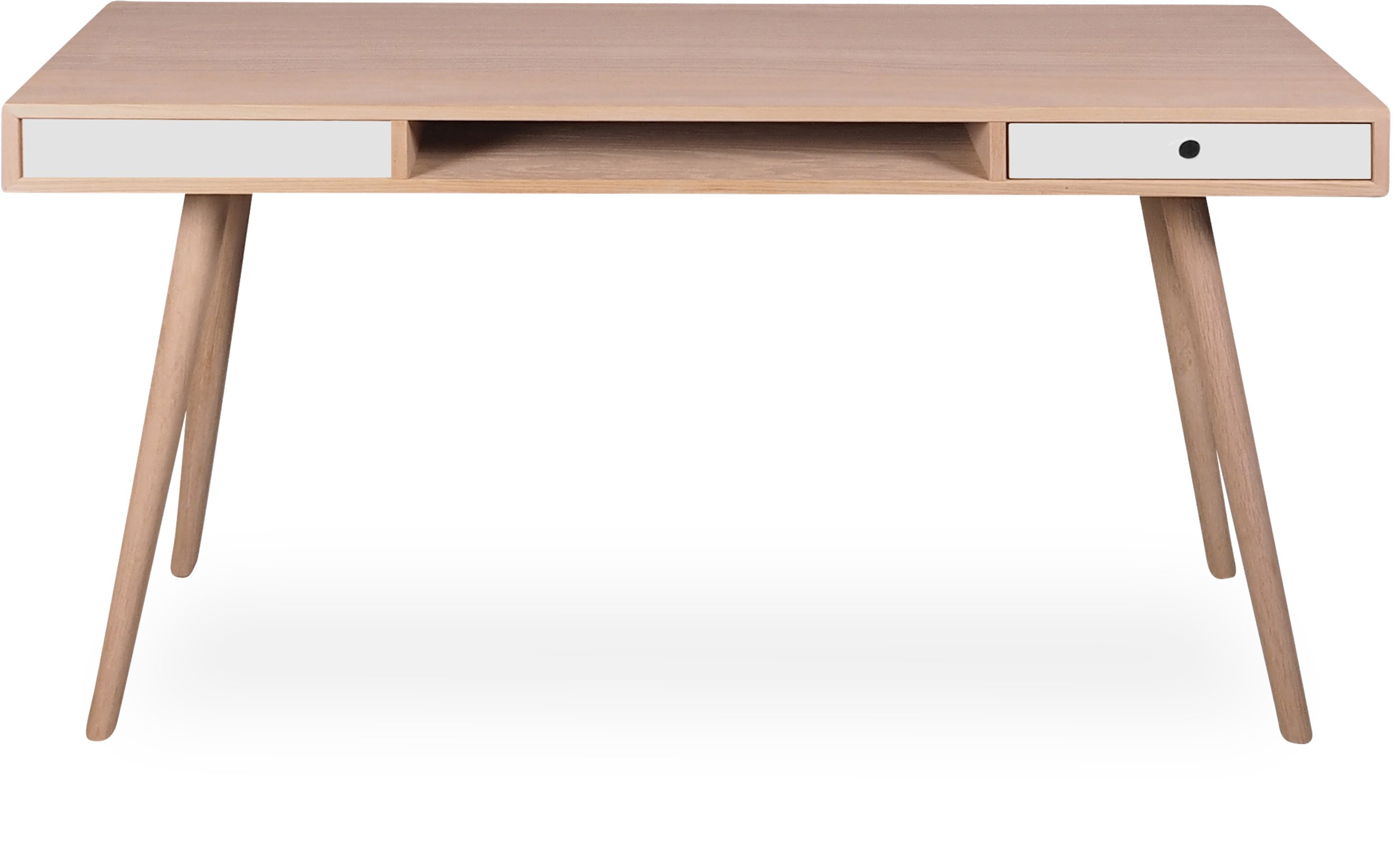 Secret Skrivbord - Topp i vitpigmenterad ekfanér, ben i massiv vitpigm. lack. ek och front i vit laminat