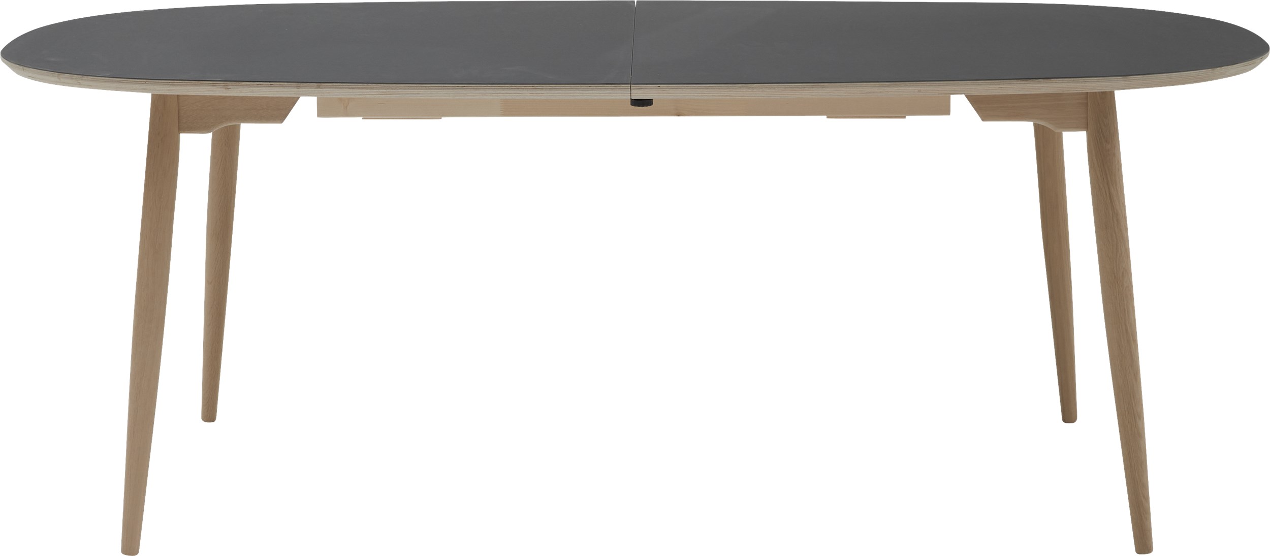 Haslev 5-H Matbord 200 x 105 x 74 cm - Topp i svart linoleum, kant i björkkryssfaner och ben i obehandlad ek