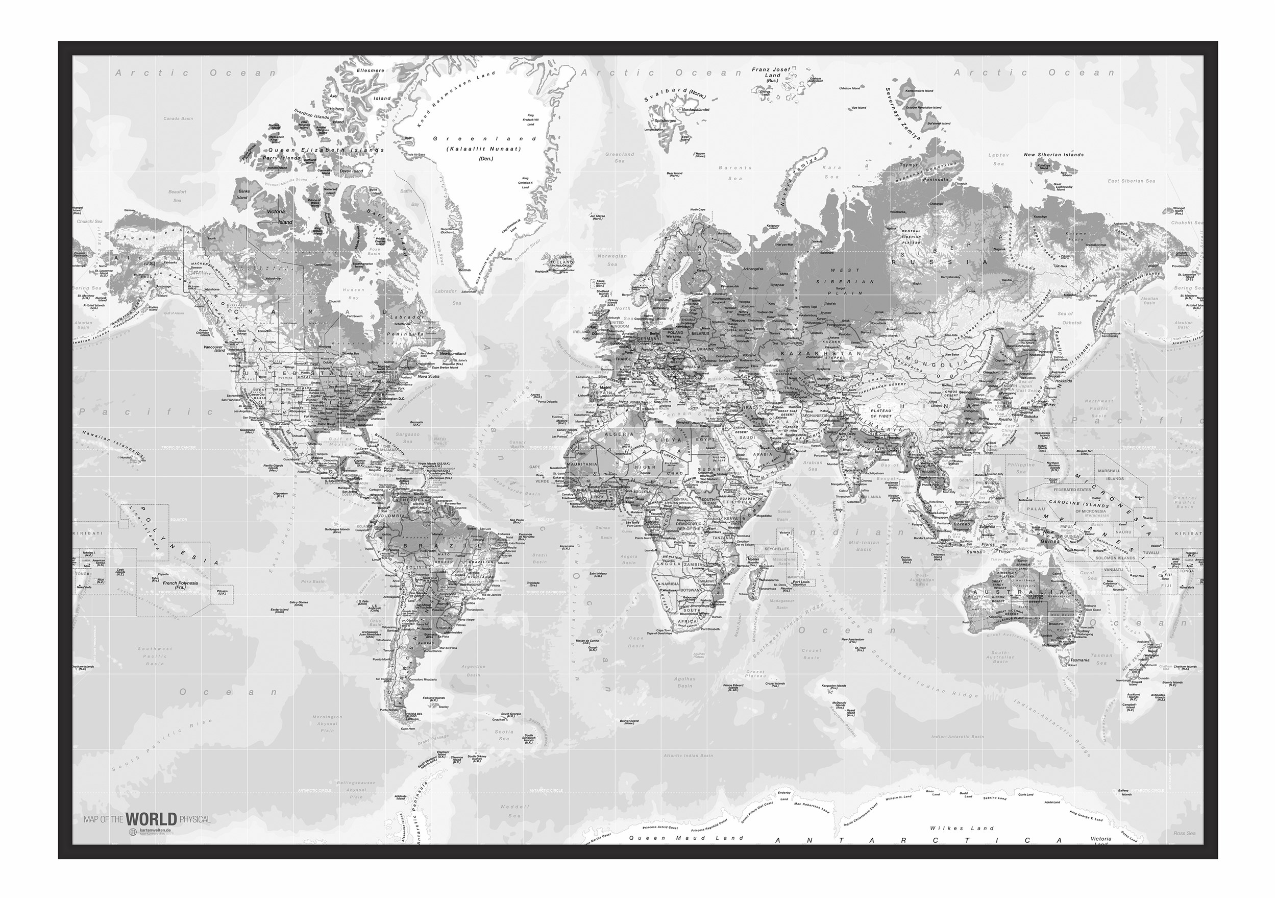 retroworld Anslagstavla 84 x 120 cm - Världskarta svart/vit och svart ram