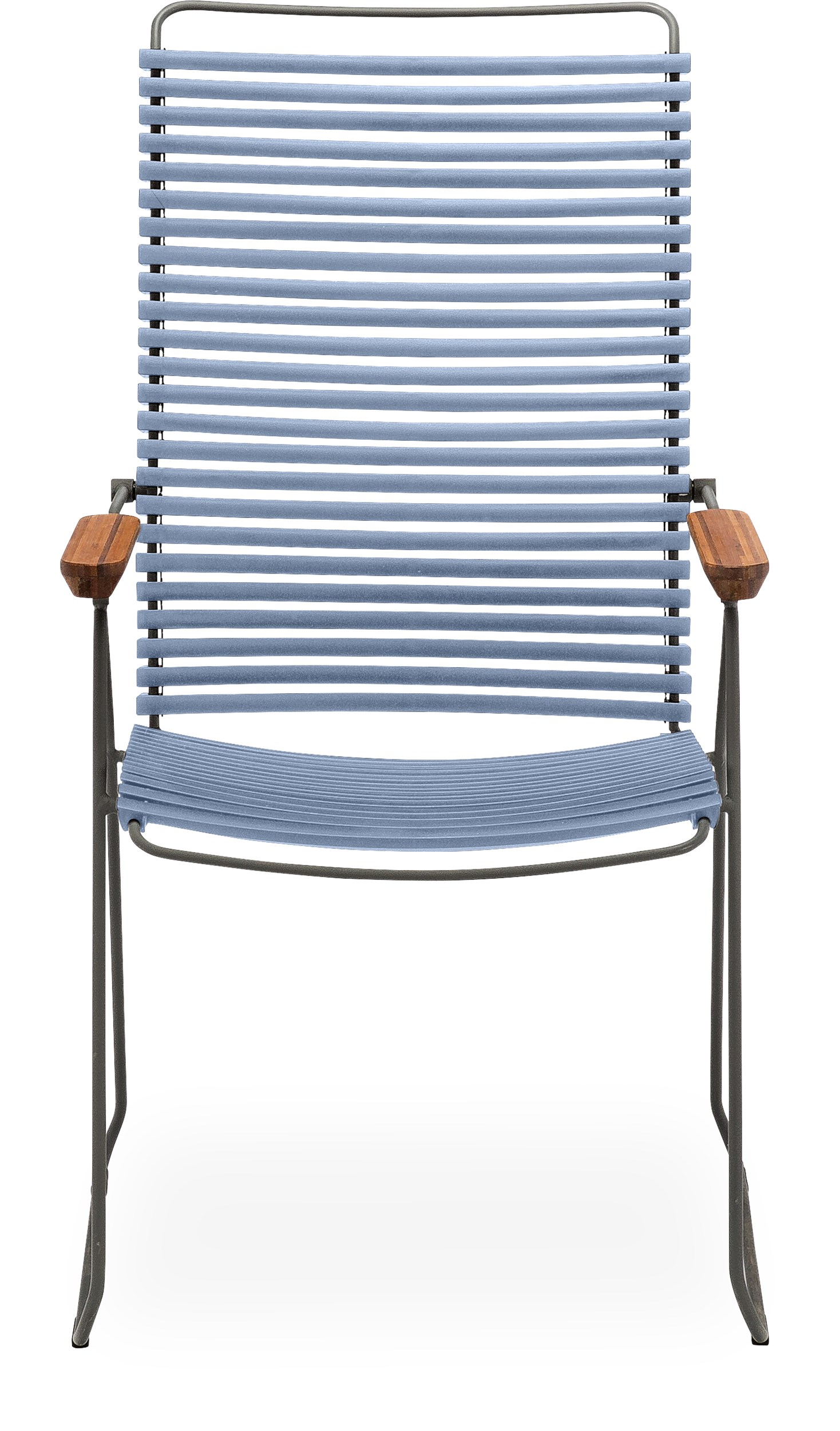 Click Positionsstol - Matta blåa plastlameller fv 82, stomme i stålgrå metall och armstöd i bambu